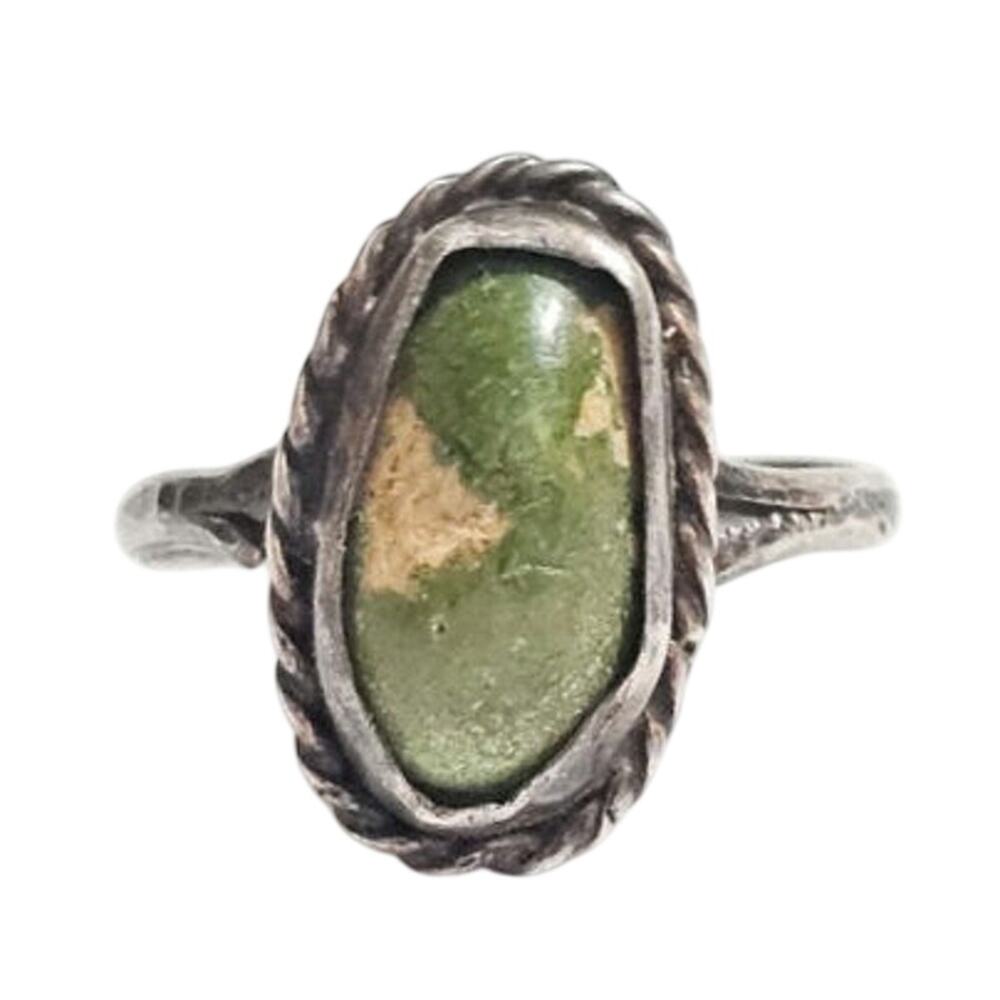 Antique Cerrillos Turquoise Sterling Silver Split-Shank Ring - Size 7.75